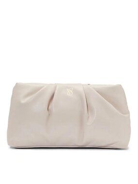 Victoria's Secret White Beige Pleated Clutch Cosmetic Bag